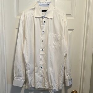 Elegant White Dress Shirt with Blue Accents
